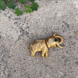 Vintage Gold and Crystal Elephant Brooch